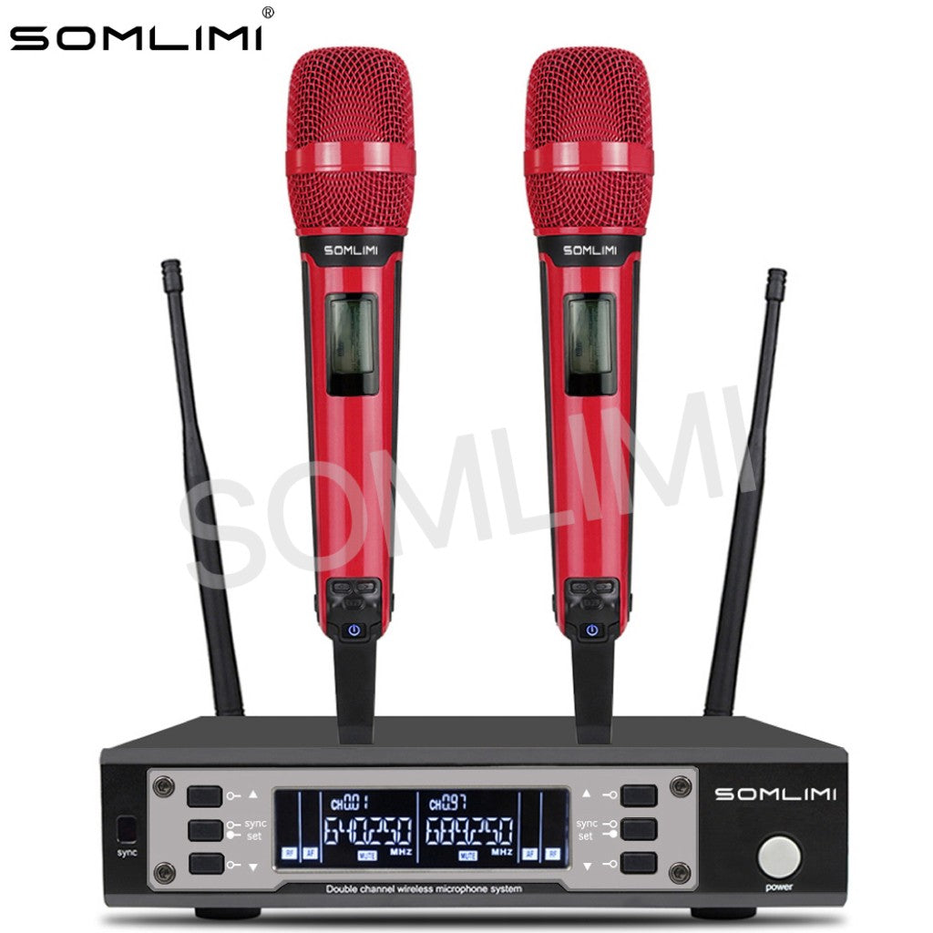 SOMLIMI EW135G4 Sistema de Microfone Sem Fio Duplo UHF Profissional para Palco Desempenho Dinâmico de Longa Distância Metal Portátil