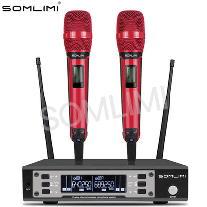 SOMLIMI EW135G4 Sistema de Microfone Sem Fio Duplo UHF Profissional para Palco Desempenho Dinâmico de Longa Distância Metal Portátil