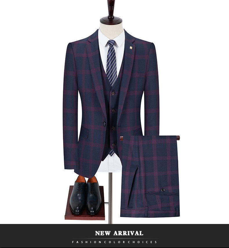 Men's Spring Autumn Wedding Suit 2024 Three-Piece Set Slim Fit Checkered British Style with Waistcoat And Trousers