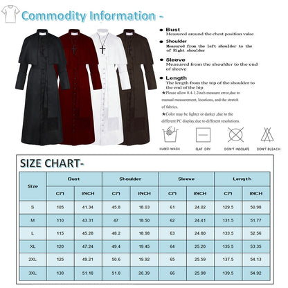 Medieval Renaissance Retro Priest Cosplay Costumes Catholic Church Religion Papal Priest Mass Preacher Solid Robe Clergy Cassock
