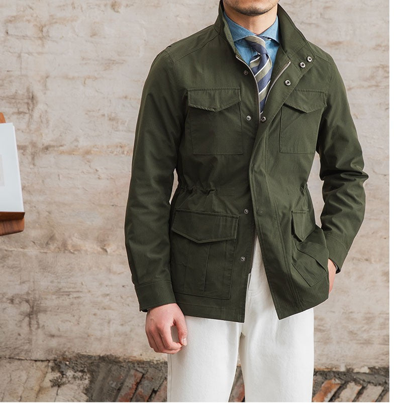 Three Spring and Summer Light Vertical Collar Waist Half Hanging M65 British Jacket Men's Retro Hunting Wear Waterproof Jacket