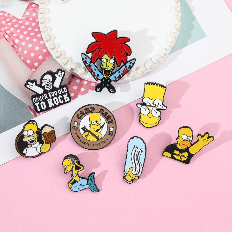 8 Peças The Simpsons Esmalte Pin Desenho Animado Bart Simpson Homer Jay Simpson Broche de Metal Jaqueta Jeans Lapela Joias Brinquedo