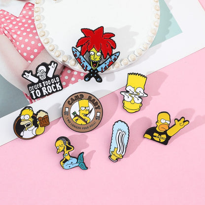 8 Peças The Simpsons Esmalte Pin Desenho Animado Bart Simpson Homer Jay Simpson Broche de Metal Jaqueta Jeans Lapela Joias Brinquedo