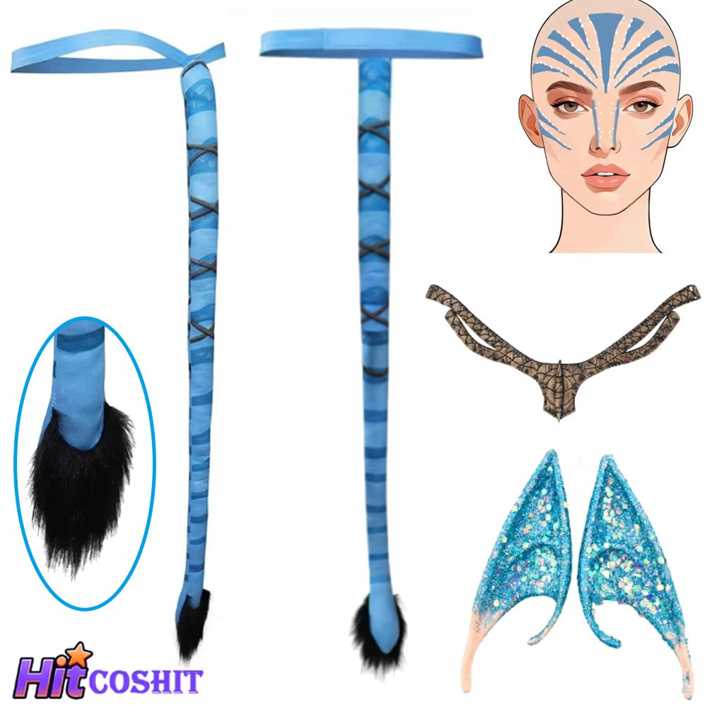 Avatar The Way of Water Neytiri Jake Sully Tail Cosplay Costume Accessories Tattoo Sticker Elf Earrings Halloween Suit Prop Gift