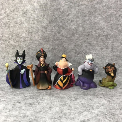 5 pçs Disney Vilões Bonecos de Ação Brinquedos O Rei Leão Scar Úrsula Jafar Malévola Rainha de Copas Boneco Anime Modelo de Pvc Presente