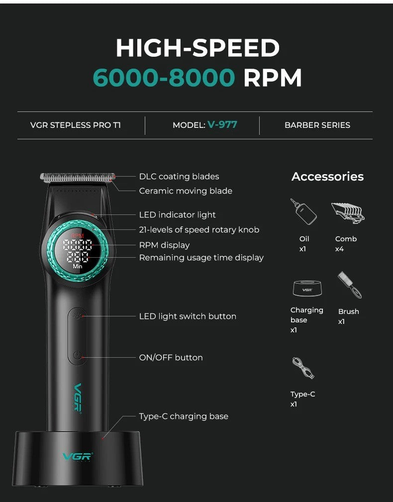 VGR Hair Trimmers Professional Hair Clippers Electric Hair Clippers 0MM Trimmer Reciprocating Mens Beard Trimmers V-977 V-377