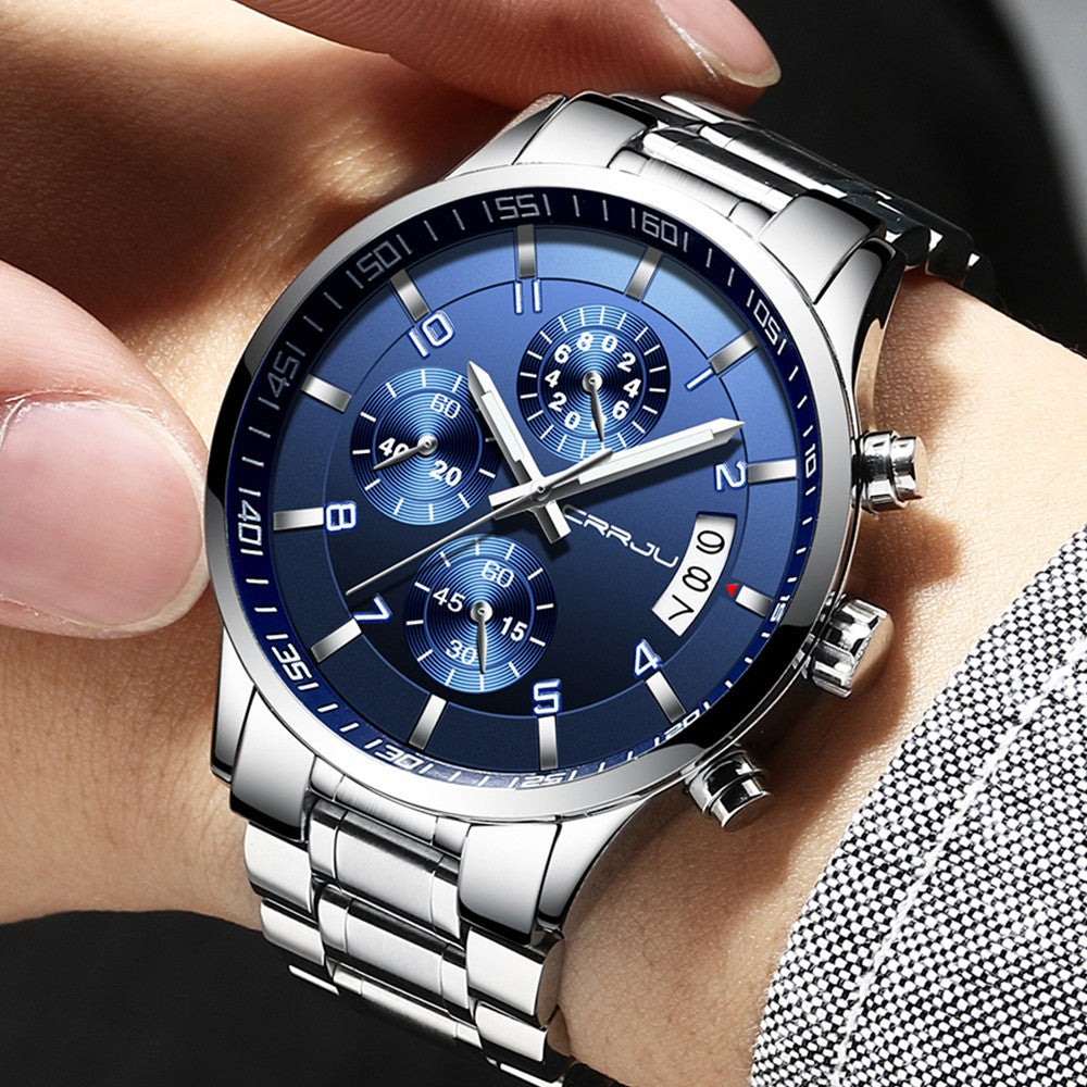 CRRJU Men Quartz Wristwatches Luxury Brand Sporty Chronograph Watches with 316 Stainless Steel Luminous Hands Male Clock Red