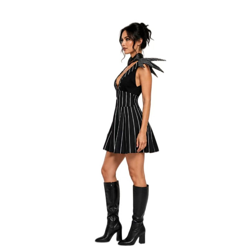 Anime Jack Skelington Black White Striped Cosplay Costume Men Retro Tailcoat Woman Dress Christmas Night Halloween Party Outfit