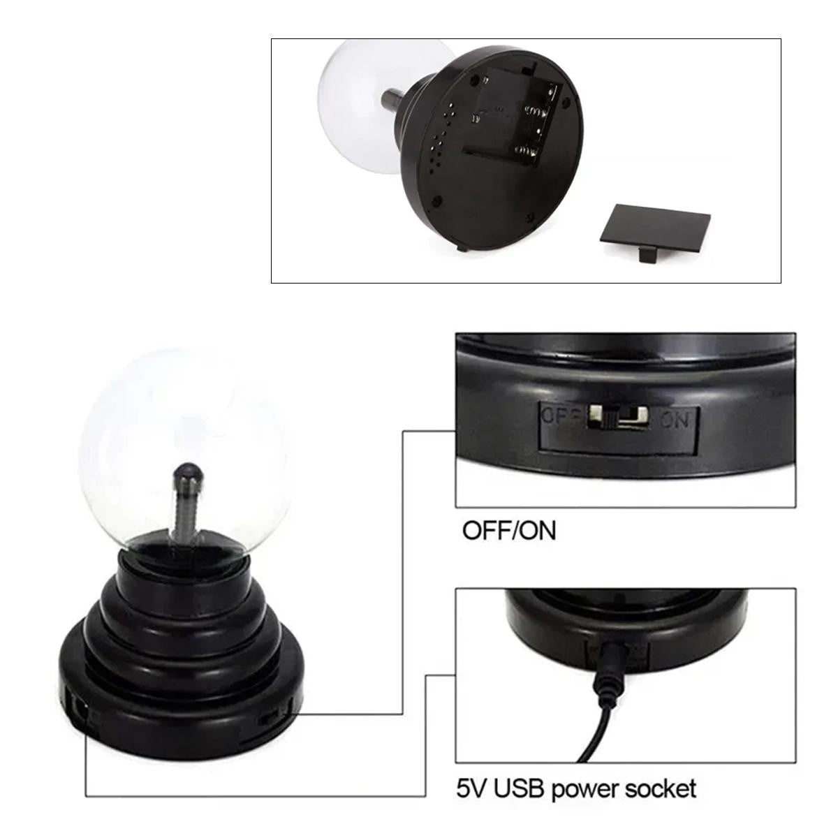 Plasma Lamp Eu Plug Light Static Globe Glass Ball Lightning Magic Electricity Powered Sensitive Touch Usb Red Bulb Battery 6Inch