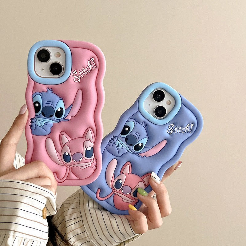 Capa de Celular Disney Desenho Animado Fofo Iphone 11 12 13 14 15 Pro Plus Stitch Material de Silicone Simples Completa Presente de Dia dos Namorados