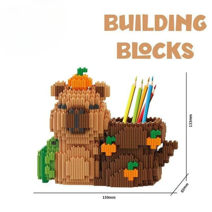 Porta Canetas Capivara de Blocos de Montar Organizador de Mesa Multifuncional para Material de Escritório Cosméticos Presente de Aniversário Decoração de Mesa