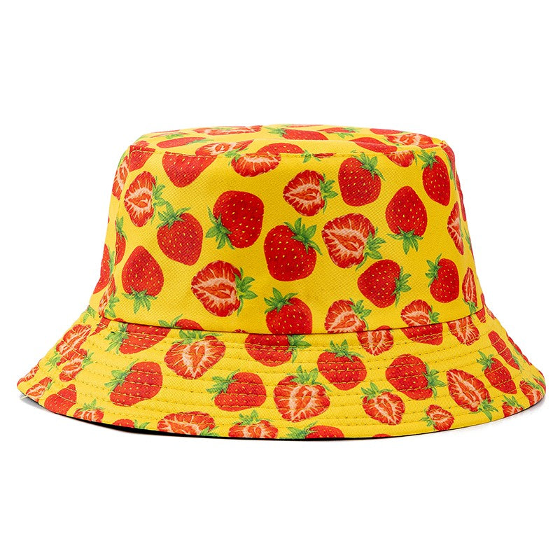 Chapéu Bucket Unissex Quente de Verão com Estampa de Frutas, Dupla Face, Chapéu de Sol Feminino, Chapéu Panama Clássico Masculino