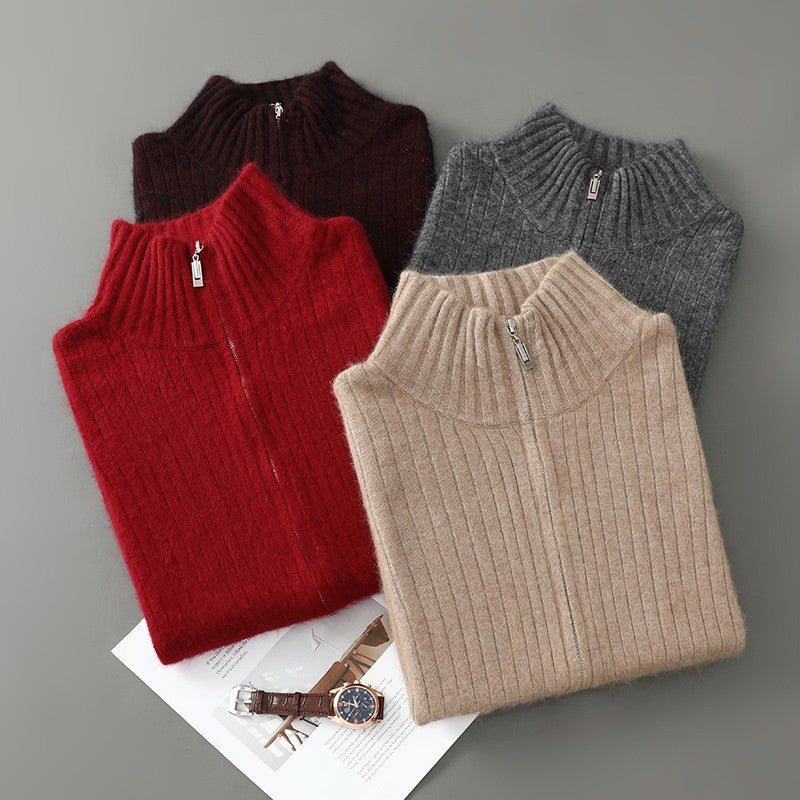 Autumn Winter New Mink Cashmere Sweater Thickened Loose Zipper Cardigan Sweater Comfortable Casual Men's Knitted Bottoming Shirt