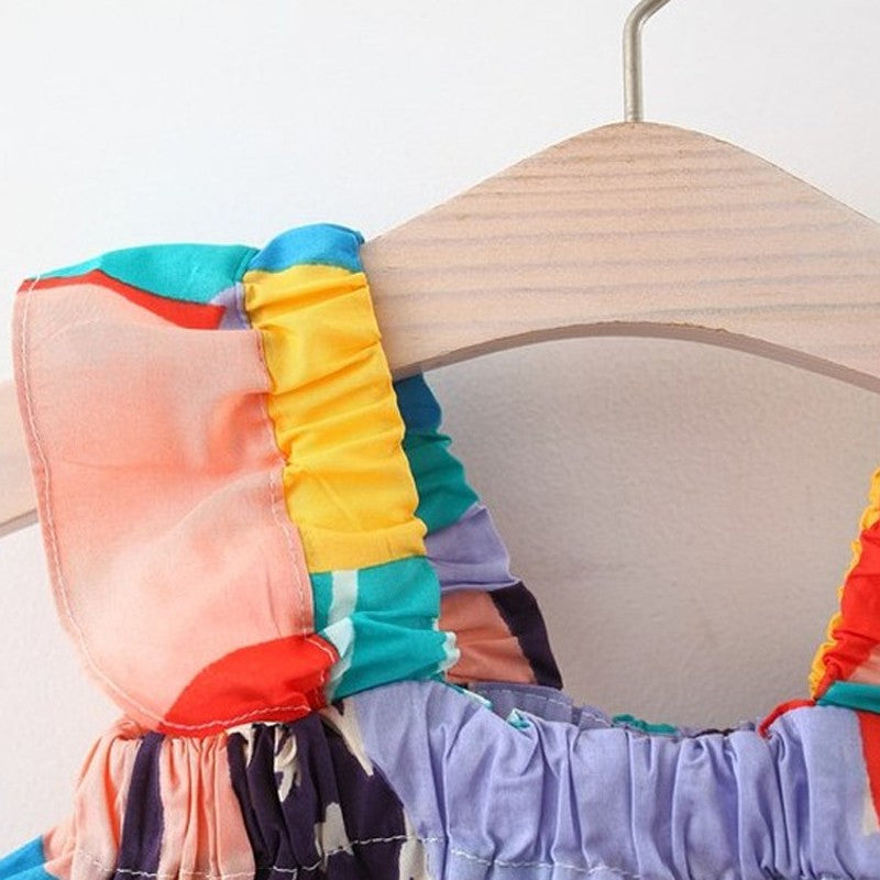 Baby Girls Clothing Sets Summer Suspender Top Color Matching Floral Vest + Children'S Casual Pants Little Kids Clothes Suit