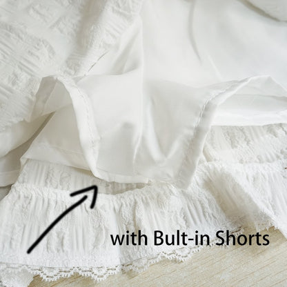 Balletcore Ruffled Mini Skirt with Lace Trim Low Rise Tiered White Skirt Summer