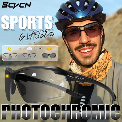 Óculos de Ciclismo Fotocromáticos SCVCN Masculino MTB Óculos de Sol para Ciclismo Feminino Óculos de Ciclismo de Estrada UV400 Óculos Esportivos para Corrida ao Ar Livre