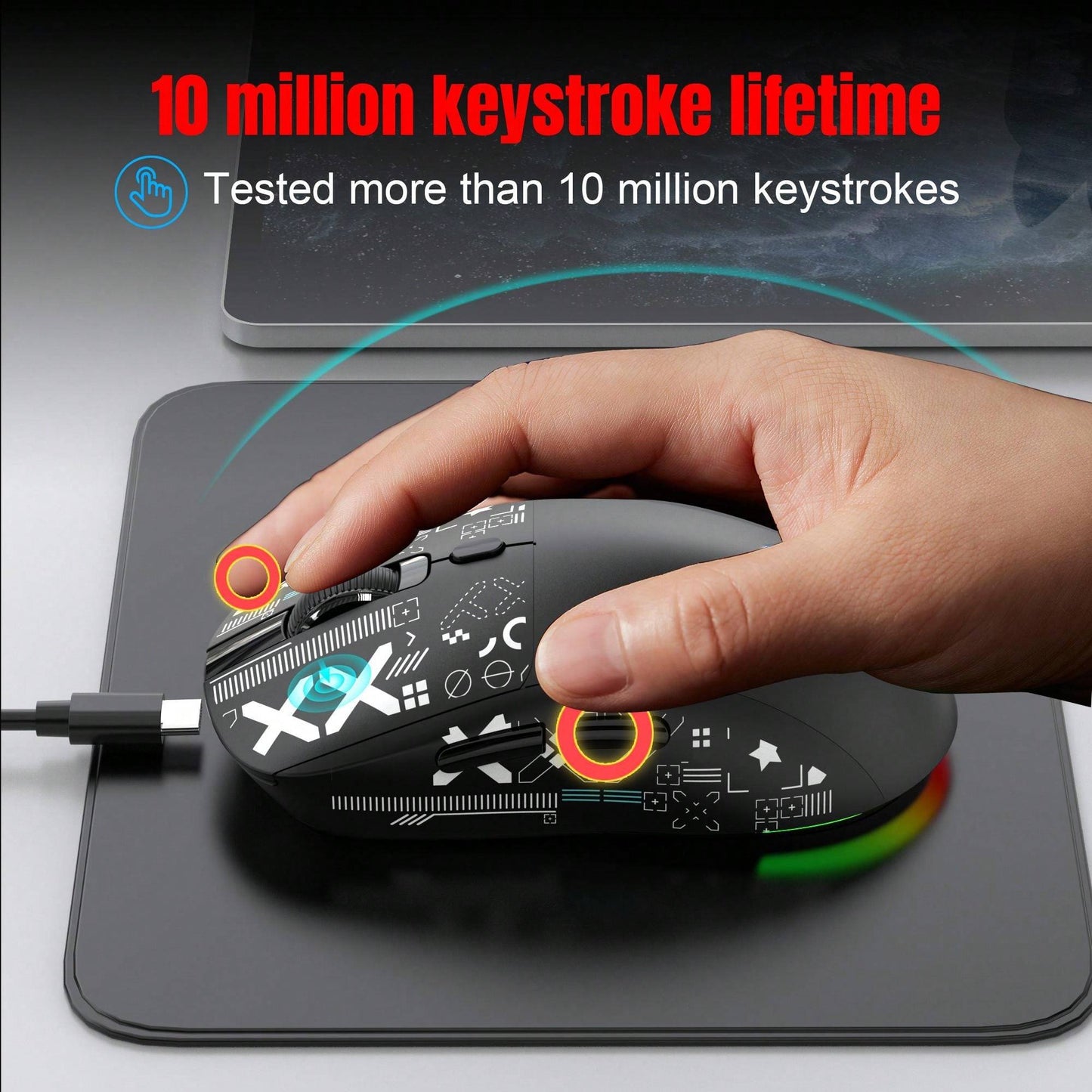 HXSJ T90 Mouse Gamer Retroiluminado RGB com Fio 2.4G Bluetooth Sem Fio Novo Modelo Bateria de 650mAh 500 Milhões de Cliques até 4000 DPI