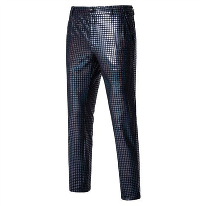 Novas Calças Masculinas Luxuosas de Terno Xadrez com Lantejoulas Moda Masculina Festa de Dança Bar KTV Casual Calças Pequenas Elásticas