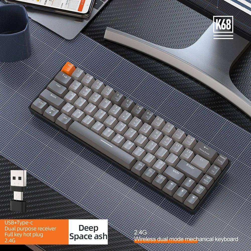 K68 60%  Wireless Mechanical Keyboard ,Bluetooth Dual Mode,Hot-Swappable Mini 68-Key Red Switch for PC iPhone iPad,K68 Keyboard