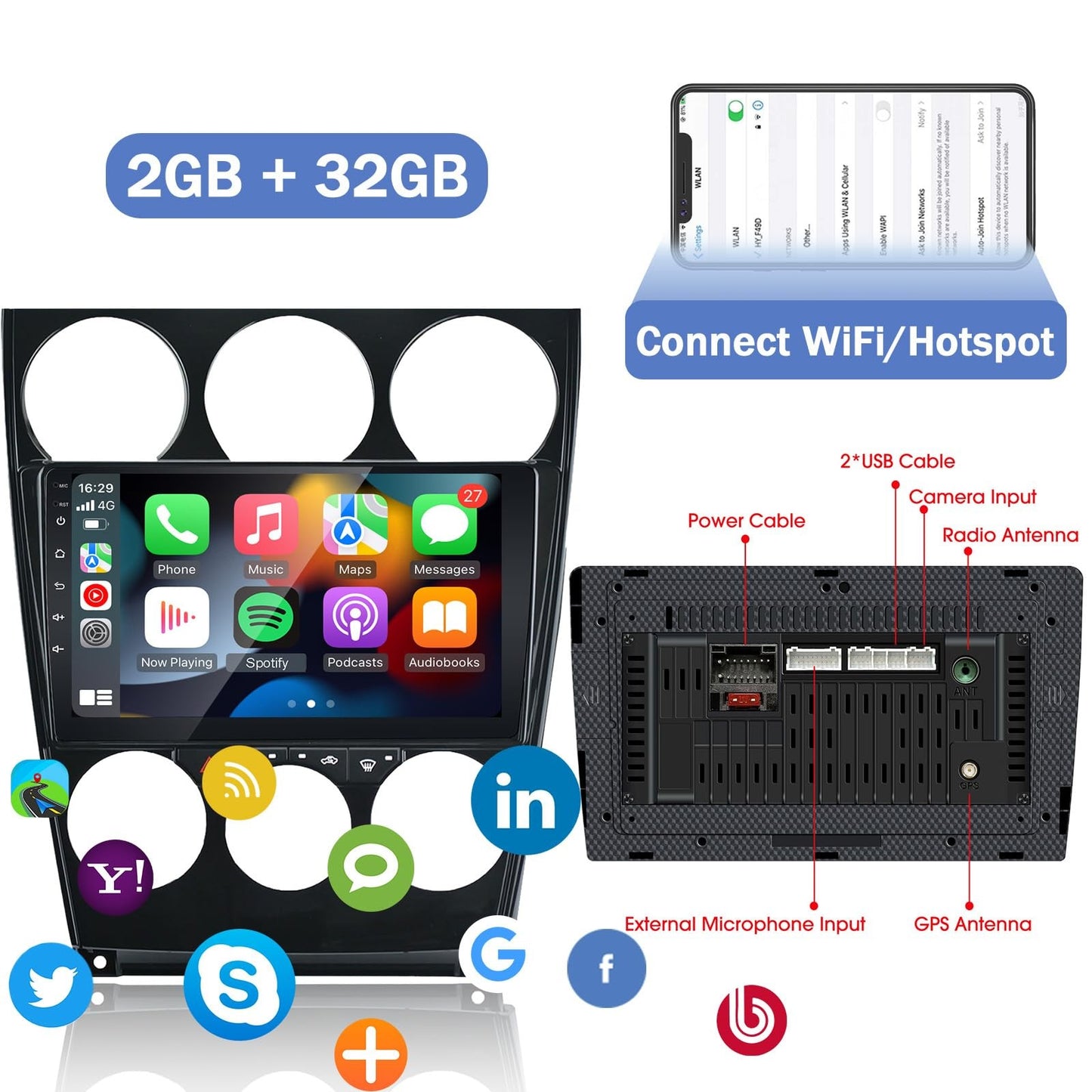 Rádio Automotivo ANYFAR para Mazda 6 Atenza 2002-2008 Android 13 Wireless CarPlay Android Auto GPS Navegação WiFi Bluetooth FM 2G+32G