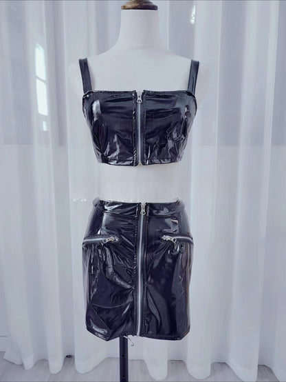 New Sexy Patent Leather Elastic Mini Hip Skirt Nightclub Hot Leather Mini Skirt  Evening Dresses Women Black Skirt