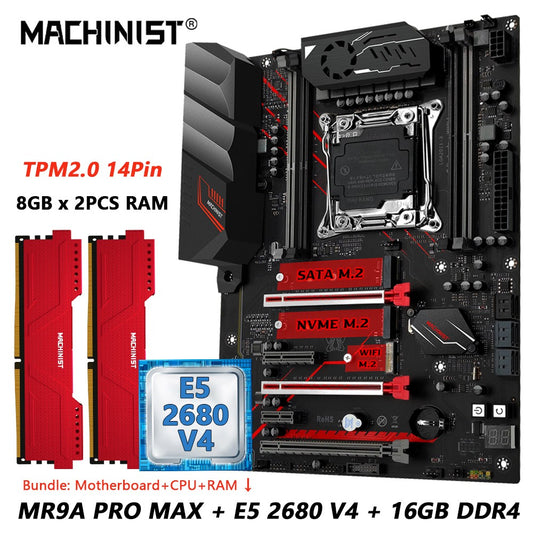 MACHINIST X99 Placa-mãe Combo Opcional Xeon E5 2680 V4 LGA 2011-3 CPU e DDR4 16GB RAM Kit ATX TPM2.0 MR9A PRO MAX USB3.0