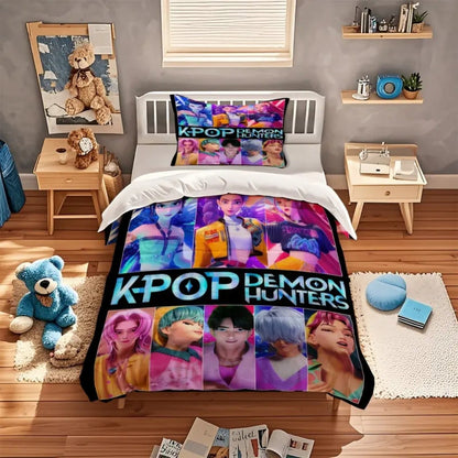 KPop D-Demon Hunters Bedding Set Single Halloween Costume Bedding Set - 2-3 Piece Comforter Quilt Duvet Cover Pillow Case Sets
