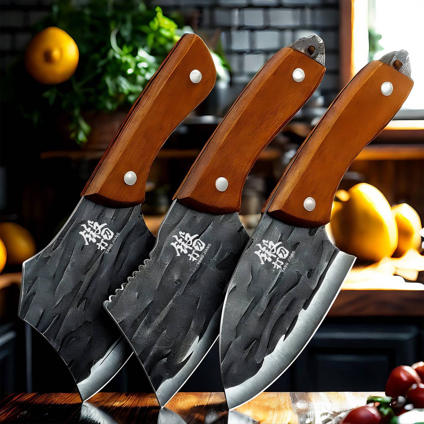 Conjunto de Facas de Cozinha Multiuso 3 Peças - Facas Utilitárias Serrilhadas para Cortar Carne e Vegetais, utensílios de cozinha femininos