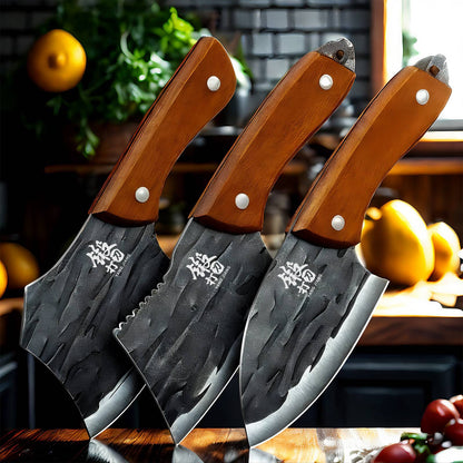 Conjunto de Facas de Cozinha Multiuso 3 Peças - Facas Utilitárias Serrilhadas para Cortar Carne e Vegetais, utensílios de cozinha femininos
