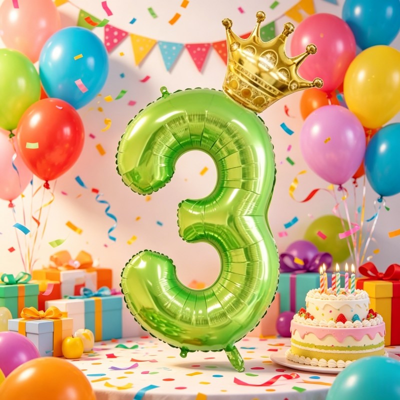 2Pcs 40Inch Fruit Green 0-10 Number Foil Balloon with Mini Gold Crown for Birthday Christmas Valentine Party Decor