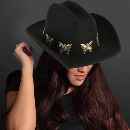 A52E Panama Hat Classical Headwear Decorative Butterly Charm Headwear Photo Props