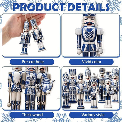 12/24/36PCS XMAS Wooden Nutcracker Soldier Pendant Blue 8CM Christmas Wooden Nutcracker European-Style Home Decoration