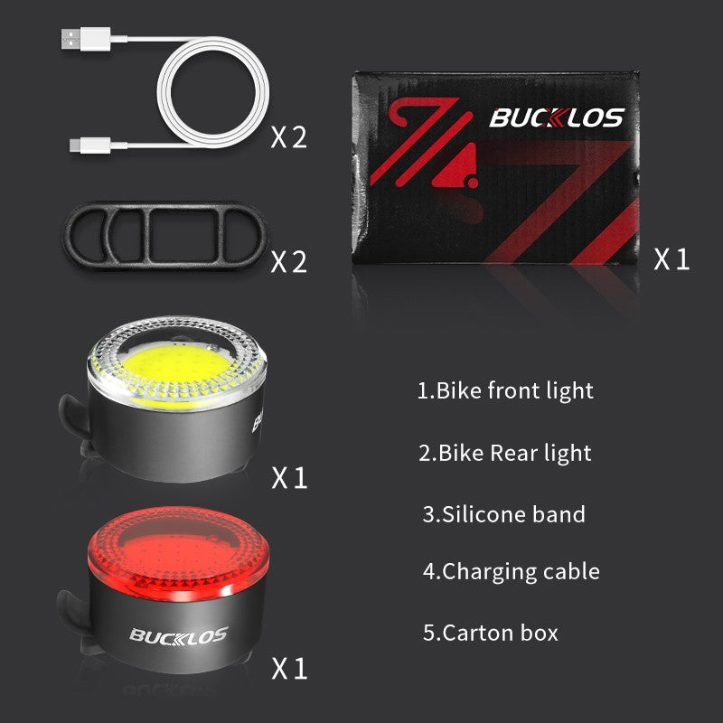 BUCKLOS COB Bike Taillights Headlight USB Rechargeable Bicycle Safety Warning Light MTB LED Front Rear Lantern Cycling Lamp Set