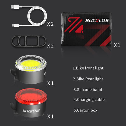 BUCKLOS COB Bike Taillights Headlight USB Rechargeable Bicycle Safety Warning Light MTB LED Front Rear Lantern Cycling Lamp Set