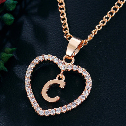 Customizable Love Pendant Necklace with Zircon 26 Letter Initial Jewelry for Men And Women