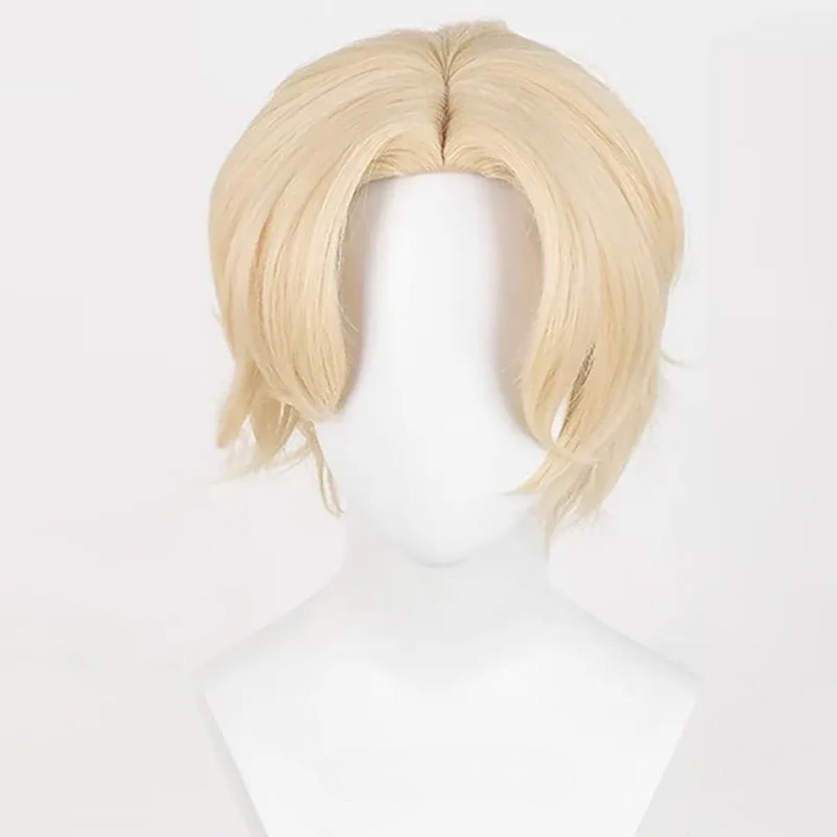 Peruca Unissex Curta Loira para Fantasias de Cosplay Peruca de Fibra Sintética com Franja para Festa de Halloween Anime