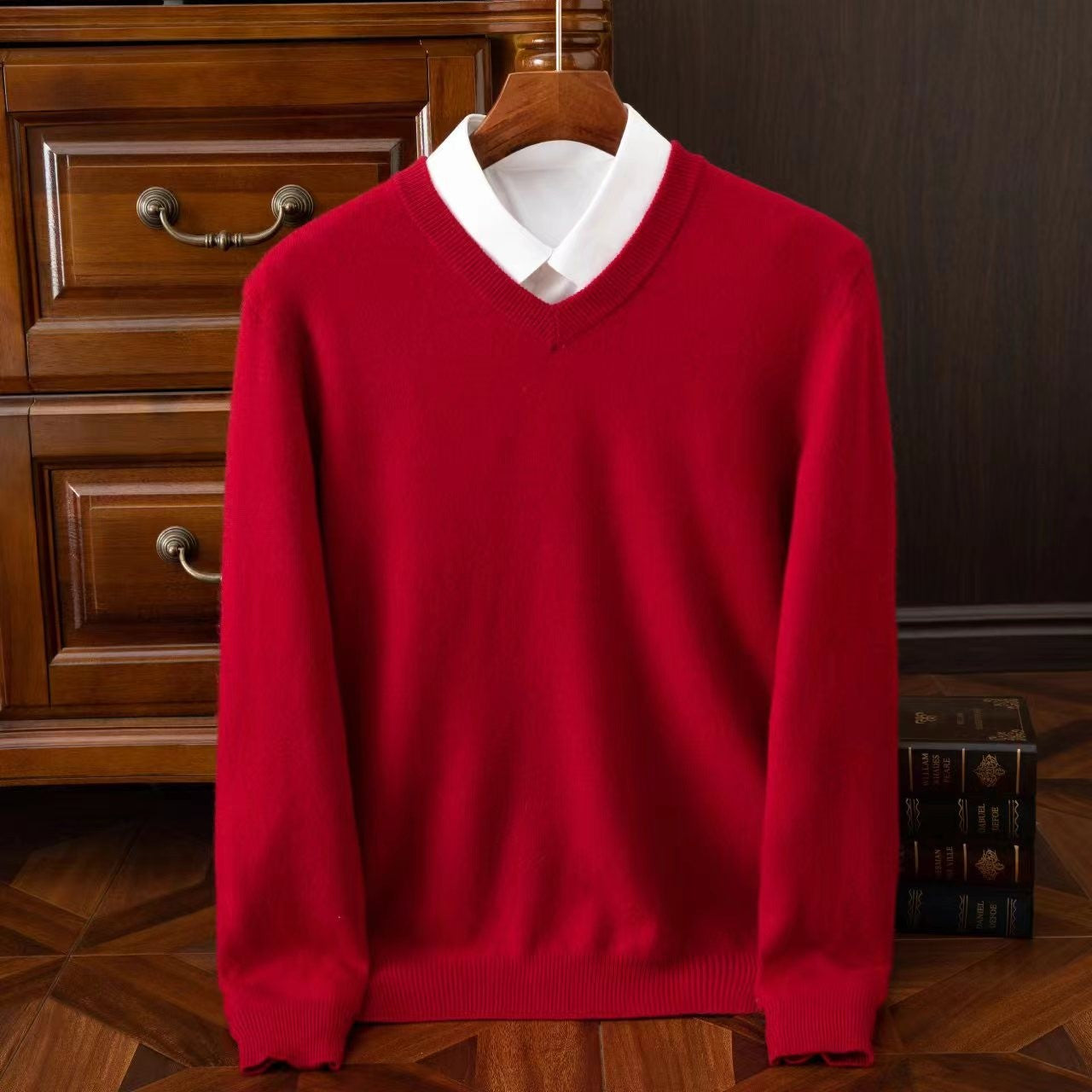 2025 Men's 100% Merino Wool Cashmere V-neck Sweater Pullover Smart Casual Basic Long Sleeve Knitwear Clothes Tops Autumn Winter