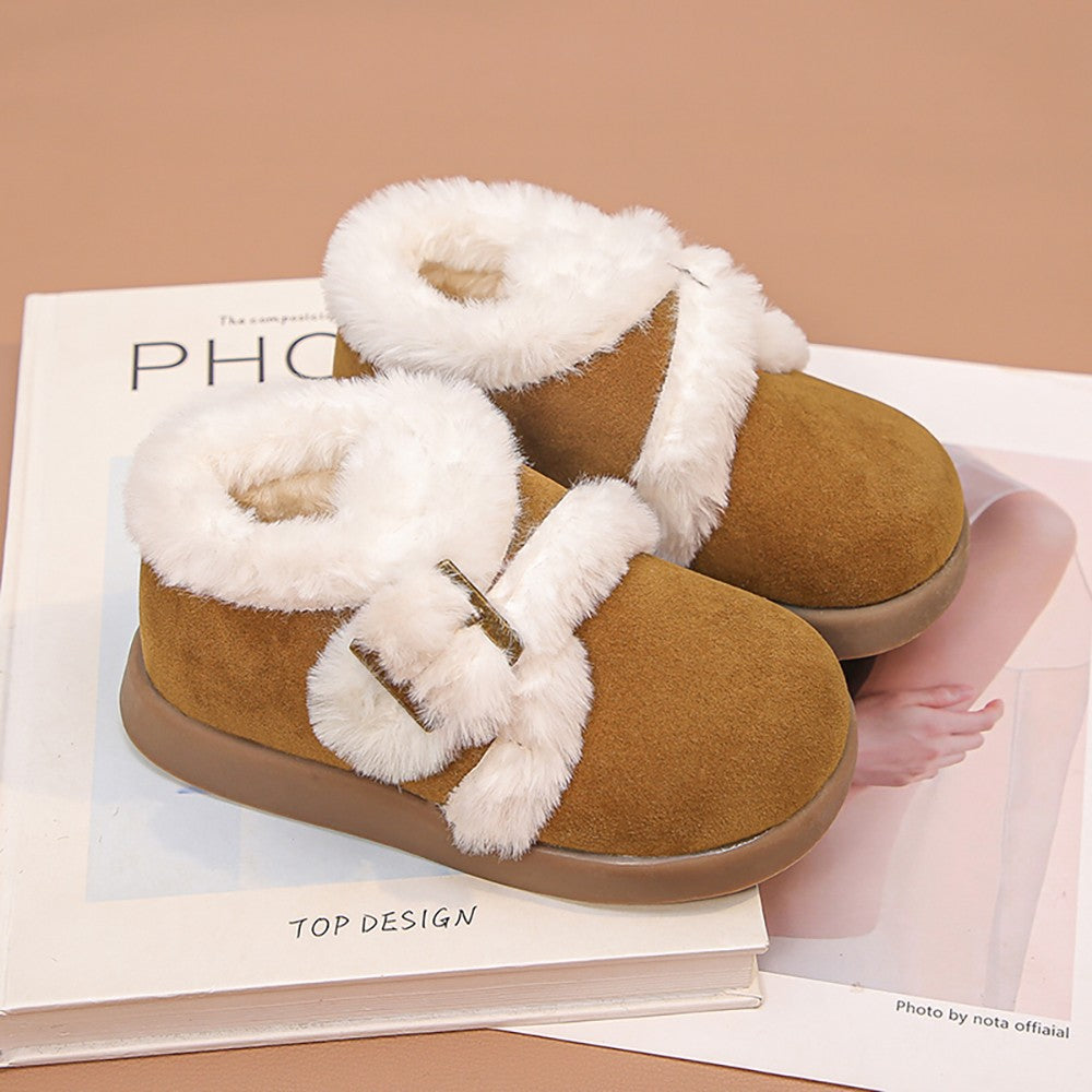 Winter Fur Boots For Girls Thick Warm Children's Plush Snow Boots Soft Warm Velvet Cotton Shoes Winter Kid's Padded Boots