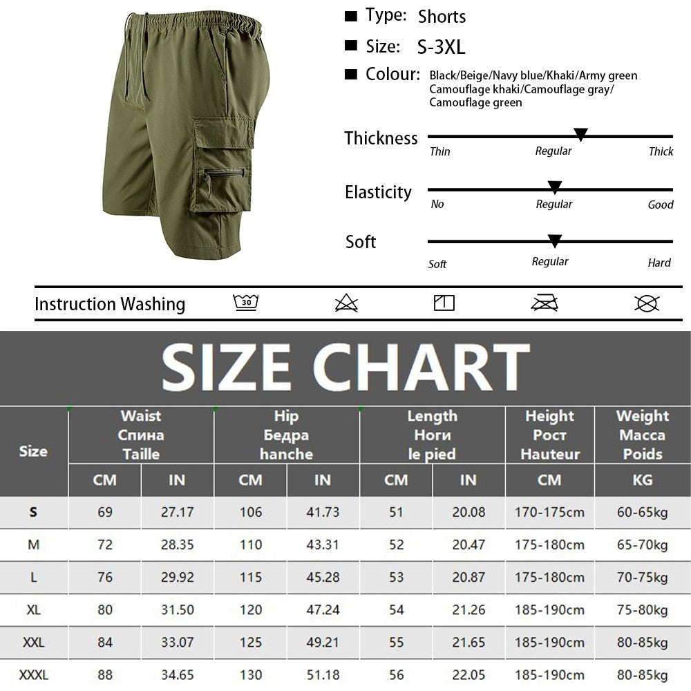 Men's Tactical Shorts Summer Casual Cargo Shorts Knee-length Multi-pockets Elastic Waist Work Hiking Overalls Short Pants Male