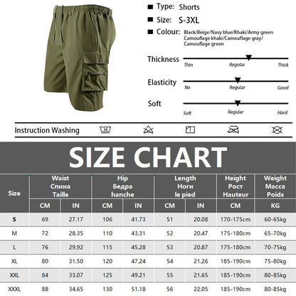 Men's Tactical Shorts Summer Casual Cargo Shorts Knee-length Multi-pockets Elastic Waist Work Hiking Overalls Short Pants Male