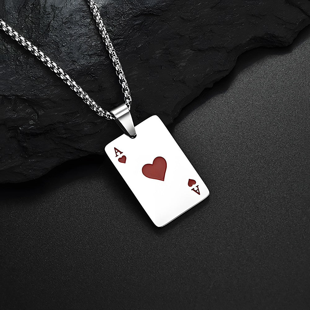 New Hip Hop Stainless Steel Poker Card Ace of Spades Necklace For Women Men Pendant Chain Playing Cards Jewelry Ace of Hearts