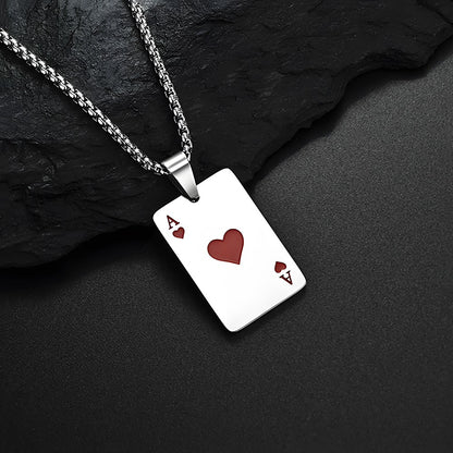 New Hip Hop Stainless Steel Poker Card Ace of Spades Necklace For Women Men Pendant Chain Playing Cards Jewelry Ace of Hearts