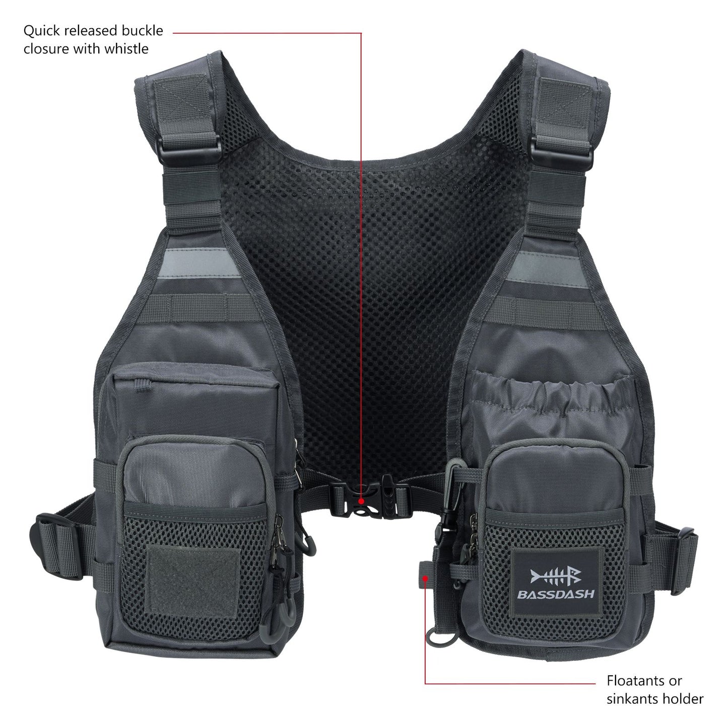 Colete de Pesca com Mosca Ultra Leve Bassdash FV08 para Homens e Mulheres, Colete de Peito Portátil Tamanho Único