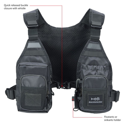 Colete de Pesca com Mosca Ultra Leve Bassdash FV08 para Homens e Mulheres, Colete de Peito Portátil Tamanho Único