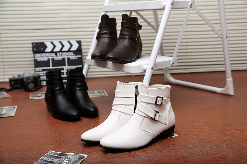Hot Sale Luxury Chelsea Boots Men Pointed -toe Mens White Boots Black British Style High-heel Men Dress Boots Design Ankle Boot
