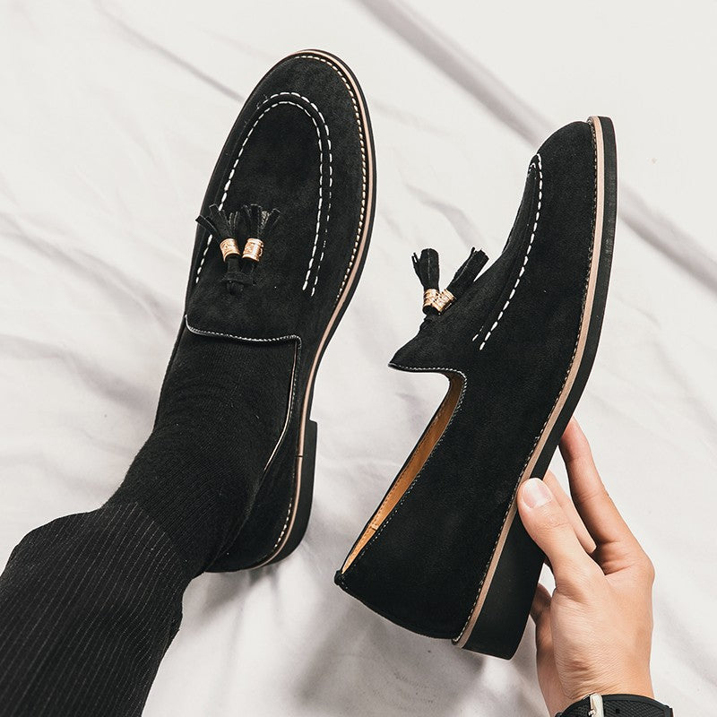 New Fashion Tassel Leather Men Shoes Slip On Loafers Round Toe Patchwork Suede Dress Shoes Man Daily Wedding Party Shoes for Man