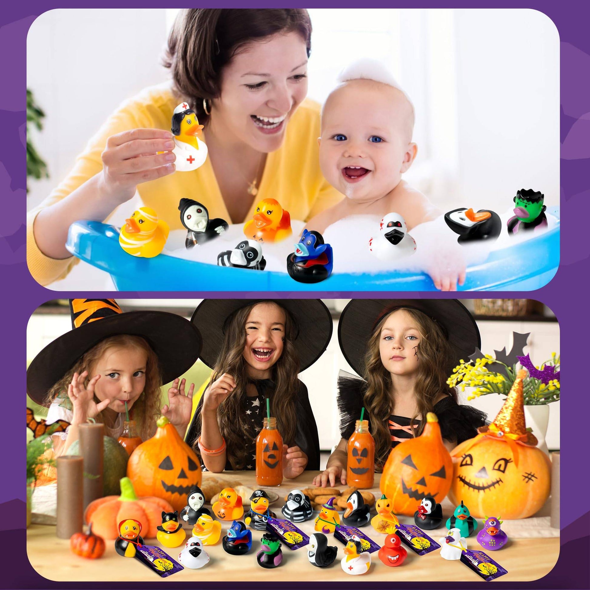 16-320pcs Halloween Rubber Ducks Halloween Style Ducks for Jeeps Ducking Trick or Treat Supplies Funny Rubber Toys For Kids