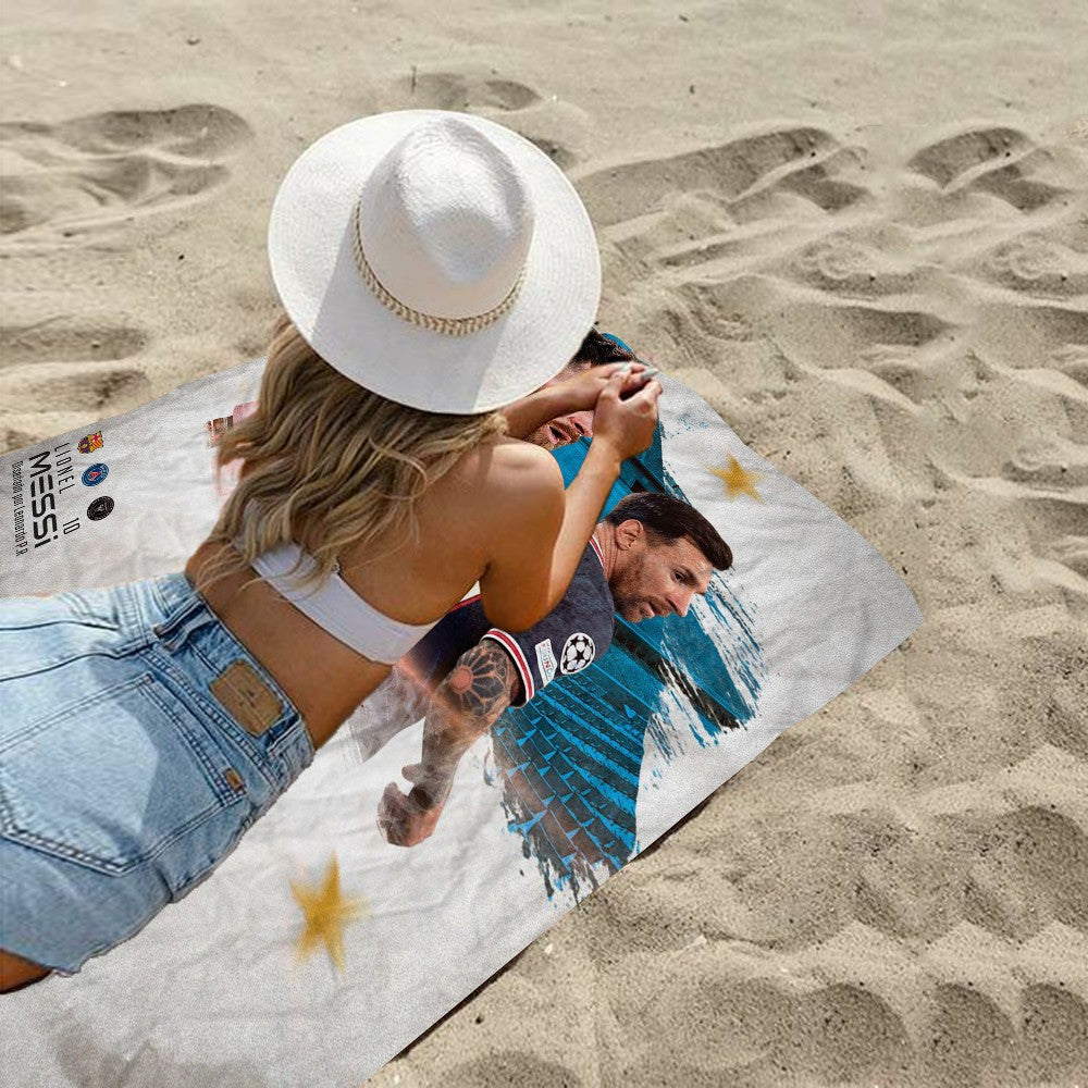 Toalha de Praia Estampada de Microfibra M-Messi, Estrela do Futebol, para Montanhismo, Yoga, Praia, Natação, Corrida, Absorvente e Macia