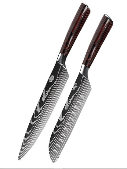 Faca de Chef ZENG Conjunto de Facas de Cozinha em Aço Inoxidável Padrão Aço Damasco Cutelo Fatiador Frutas Santoku Faca de Chef Ferramenta de Cozinha