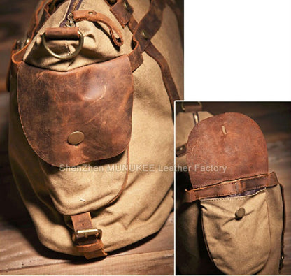 Vintage Military Canvas + Genuine Leather Men Shoulder Bag Sling Crossbody Bag Tote Handbag Men Canvas Messenger Bag  Leisure